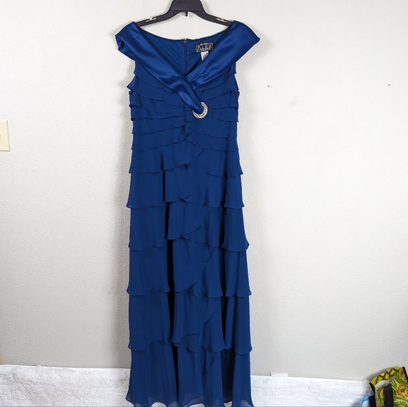 Alex Evenings Dresses & Skirts - Alex Evenings Tiered Ruffle Evening Gown Dress Womens 14 Blue Maxi Dress Gown